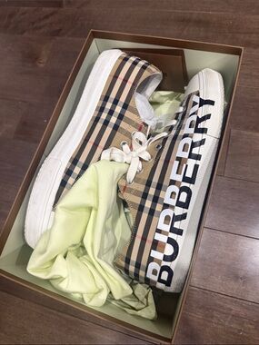 Burberry  Beige Check Sneakers with White Soles and Black Logo